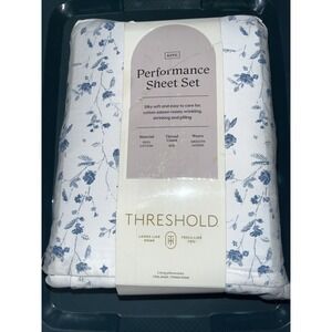 King 400 TC Floral Print Cotton Sheet Set White/Blue Floral Threshold
